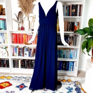 Lulus Dark Blue Sleeveless V-Neck Ocassion Maxi Dress P5519